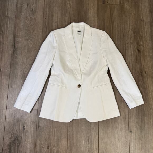J.Crew Petite Linen-Blend One-Button Blazer SA 2P White Lined Long Sleeve Notch - Picture 4 of 9